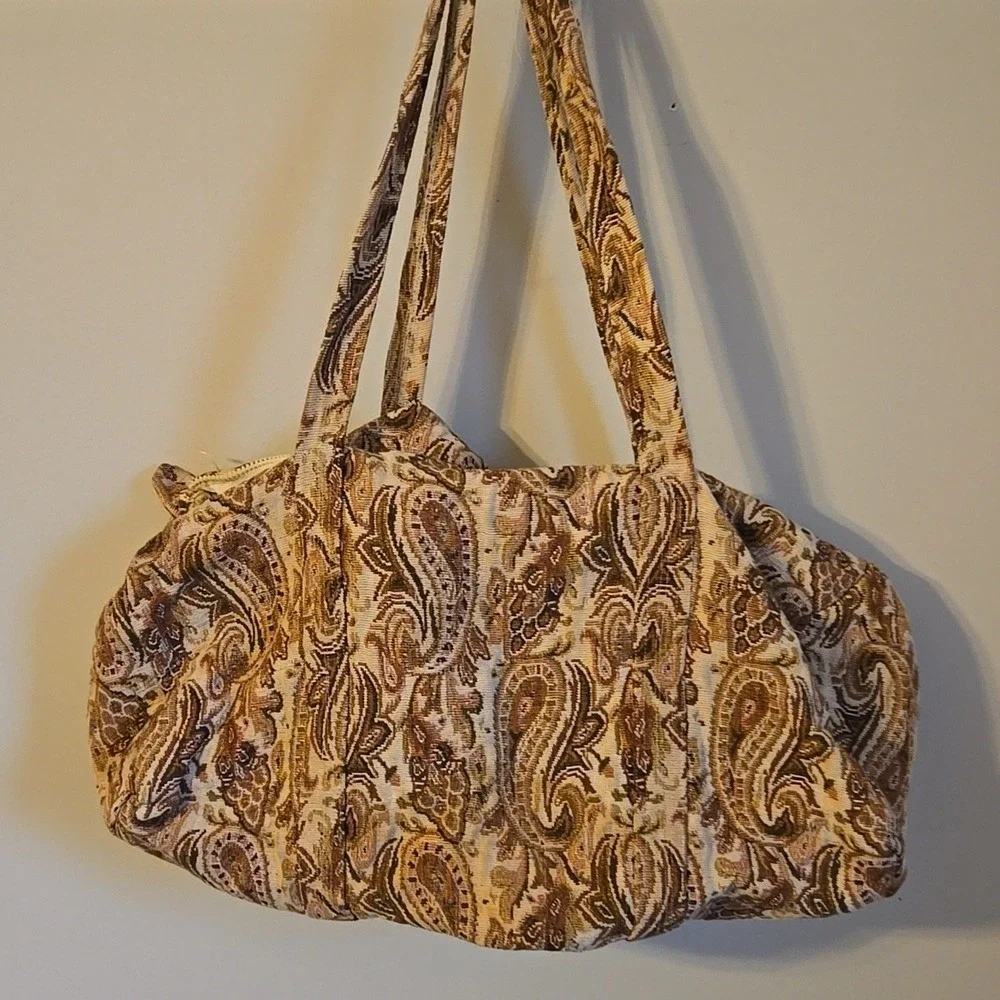 Vintage Shoppers Tapestry Tote Bag Paisley Purse Casual‎ Womens Barrel Mauve Tan